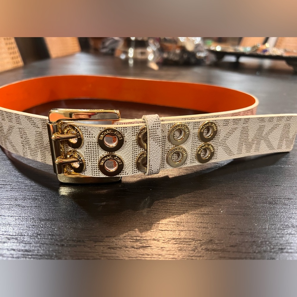 Cream MK logo belt